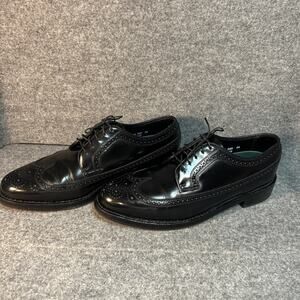 Vtg Florsheim Imperial Wingtip Shoes Mens Sz 10D 148326 Black Leather